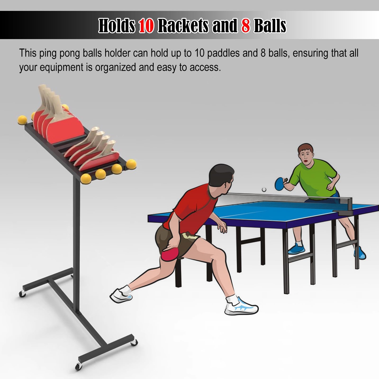 Carrello portaoggetti per Paddle da Ping Pong Commerciale, Supporto per Racchetta da Ping Pong rotolante, scaffale con Ruote, espositore per Palline in Metallo Nero per