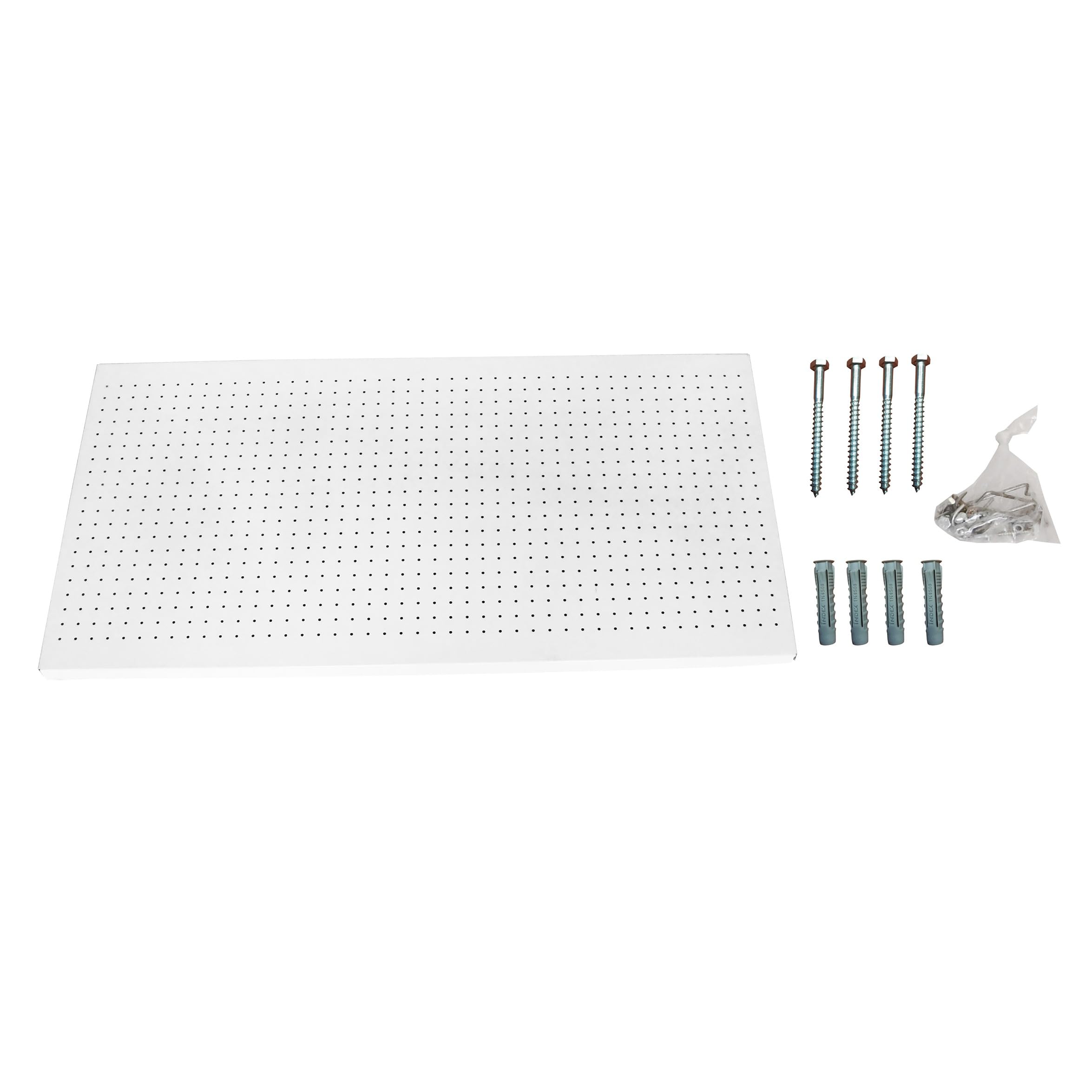 Simon Rack Organizador Herramientas Pared 600x1200 mm - Panel Click | Incluye 8 accesorios, Pintura anticorrosión, ∅ 5 mm, Blanco, Montaje sistema clic