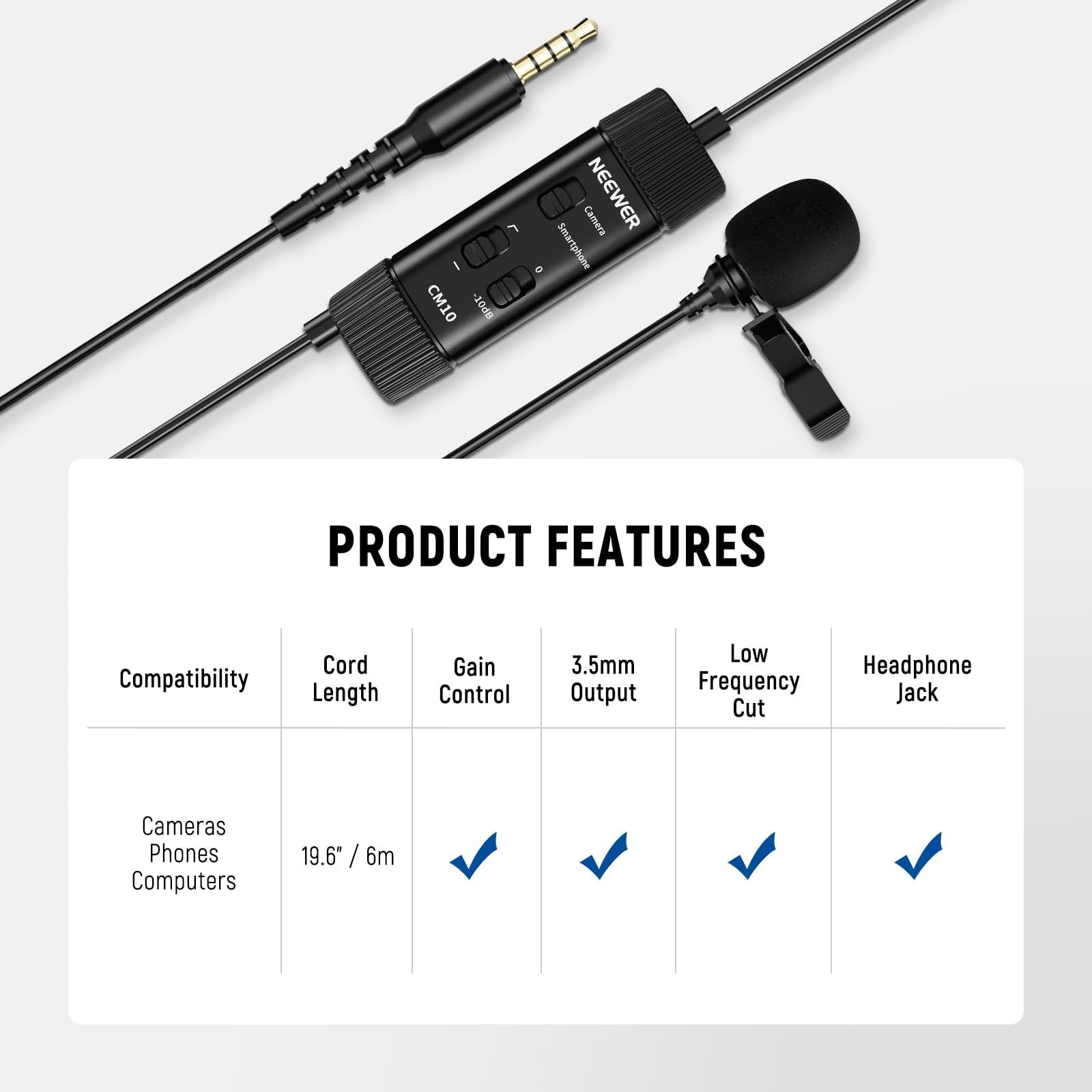 C54【♯038】MicroAce NEEWER 3.5mm TRRS Lavalier Lapel Microphone Plug & Play Mini Clip