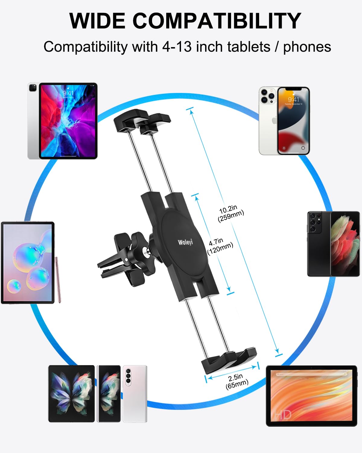 Soporte para Tablet para ventilación de Coche, [súper Estable y fácil] Soporte para Tablet con Clip Ajustable para iPad Pro/Air/Mini, iPhone, Samsung Galaxy Tabs, más teléfonos celulares y