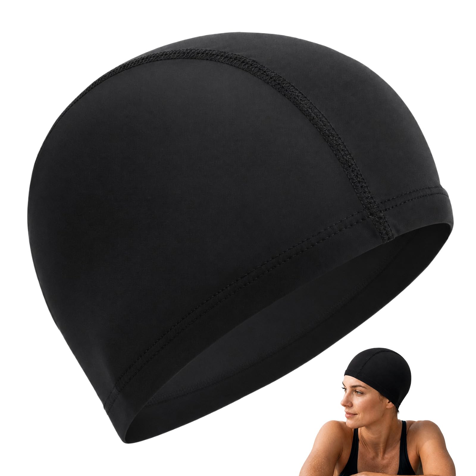 WVGSXBO Fabric Swimming Cap for Unisex Adults, High Elastic Comfortable Durable Swim Hat, Soft Fade-Resistant Nylon Cap for Pool & Open Water Swimming (Black)
