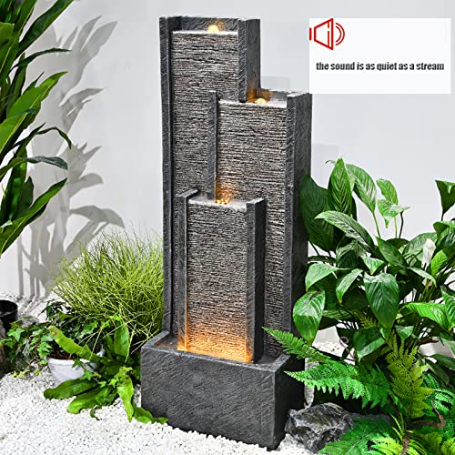 SERBILHOME Water Fountain Outdoor Indoor Modern Cascading Floor-Standing Fountain with Led Lights and Pump- 39.3” H Contemporary Curves Garden Fountain for Office,House, Garden, Patio - Thumbnail 5