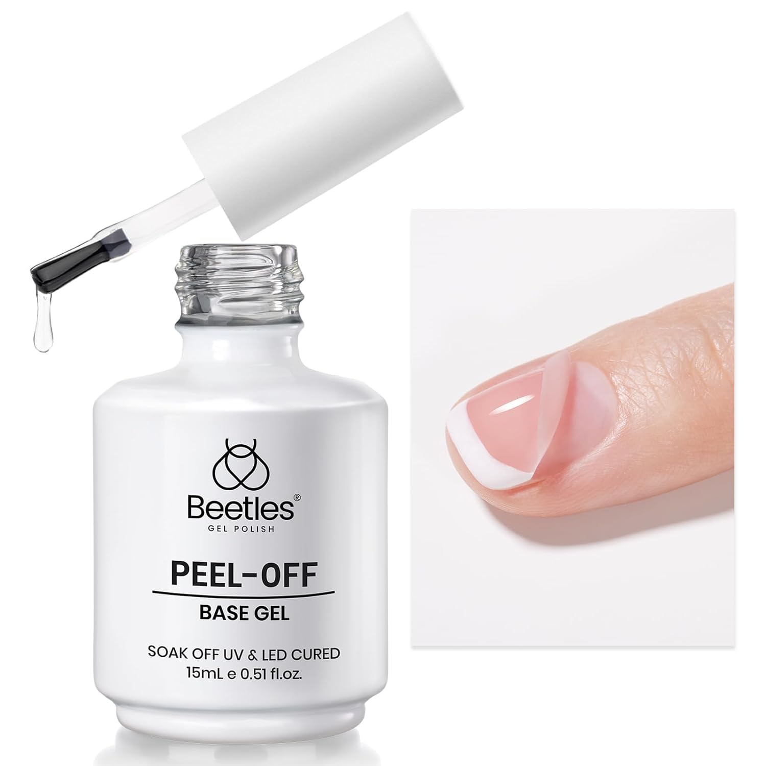 Beetles Peel Off Base Gel, 15ml Peelable Base Coat for Gel Nail Polish, Soak Off UV LED Nail Lamp, No Filing or Soaking-off Needed, DIY Home and Salon Gifts for Mom