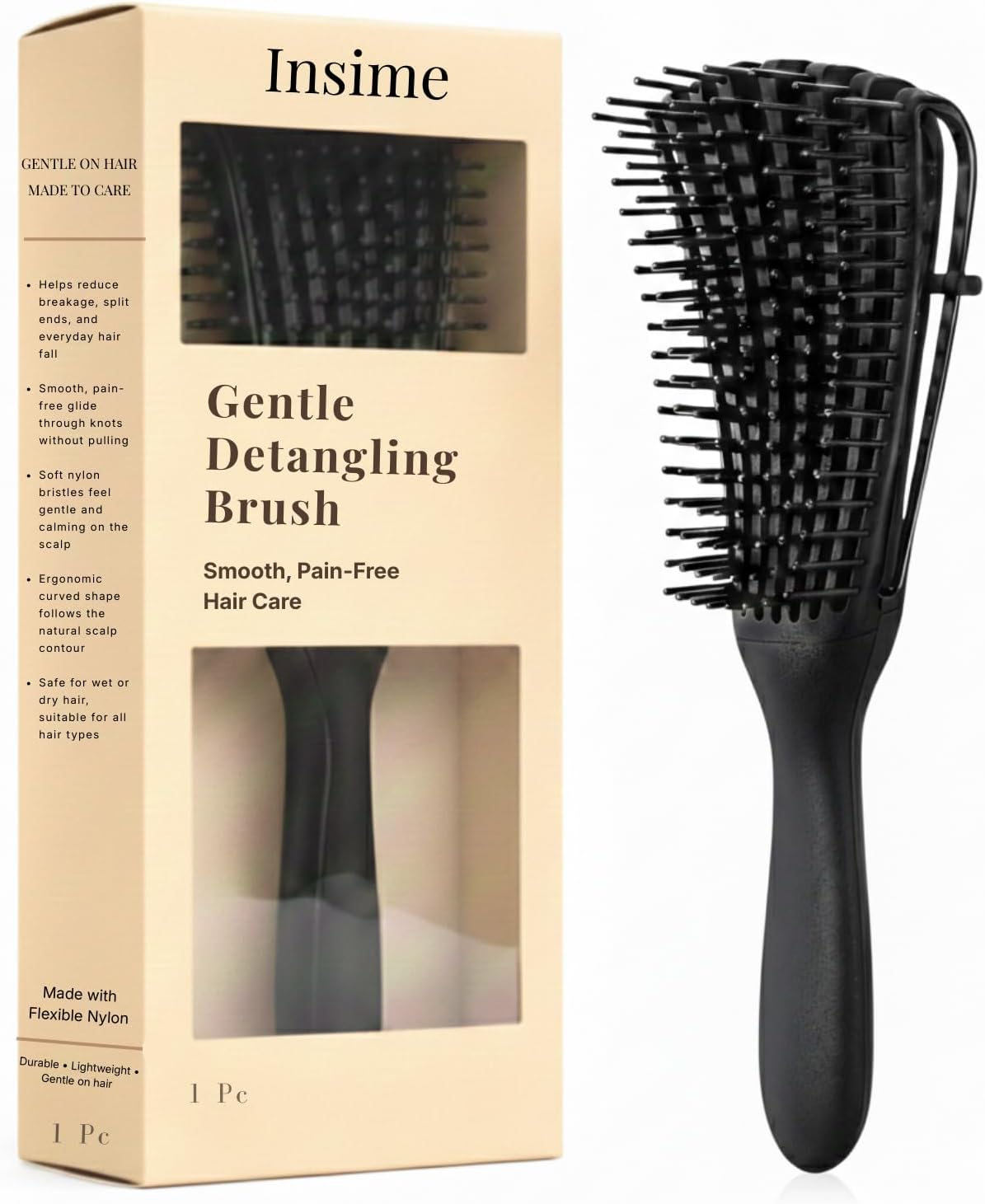 INSIME Detangler hair brush for curly hair comb for Women Men & Kids | Comb for curly wavy hair Pain Free hair detangling brush | Curl brush for hair styling Dry & Wet hair brush |