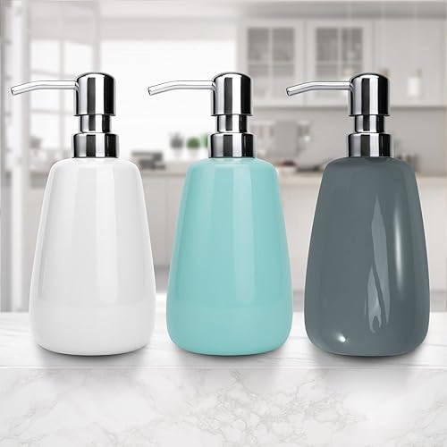 Miniatura 6 de Botellas de cerámica dispensadoras de jabón de mano con bomba de acero inoxidable para baño, botellas vacías de champú de 10 oz10.1 fl oz, 2.76