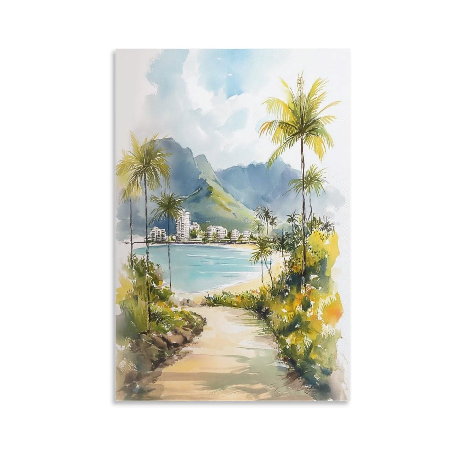 XWYMXZ Jamaica Watercolor Painting Caribbean Travel Posters 20x30inch(50x75cm) Vintage Watercolor Canvas Art