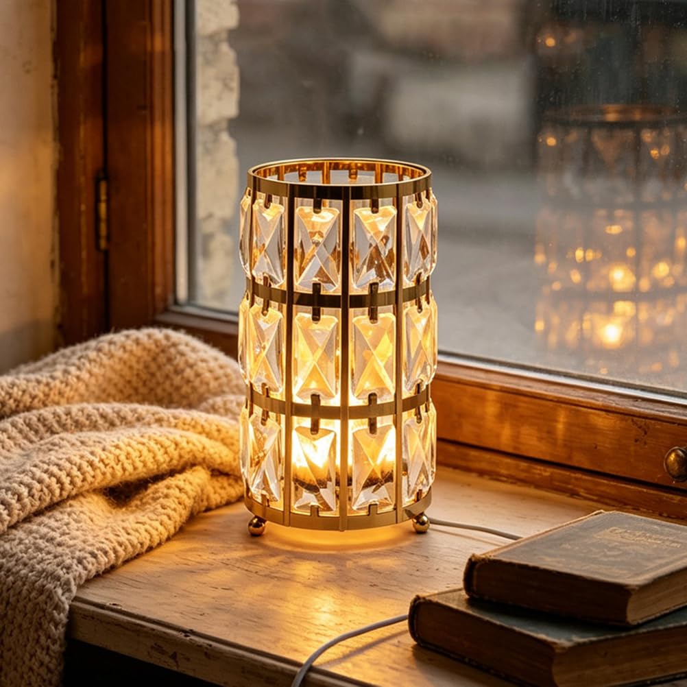 Kryształowa lampa stołowa, złota lampa LED z regulacją jasności, z przełącznikiem i kablem, 3 temperatury barwowe lampa na stolik nocny, kryształowa lampa dekoracyjna, lampka nocna do sypialni, salonu