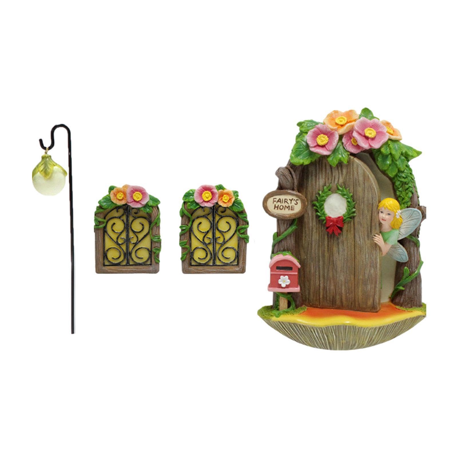KTUXZCI Charming Fairy Garden Set Tree Stump Decor Outdoor Statues Beautiful Home Decor Enchanting Fairy House Garden Set Accessories