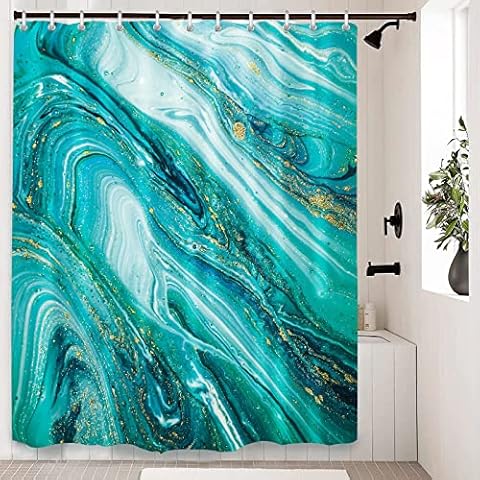 Livetty Mint Green Abstract Shower Curtain 72x72 inches with 12 Hooks Mint Light Green Shower Curtain Turquoise Teal Fabric Bathroom Curtain Washable Quick-Drying Cover