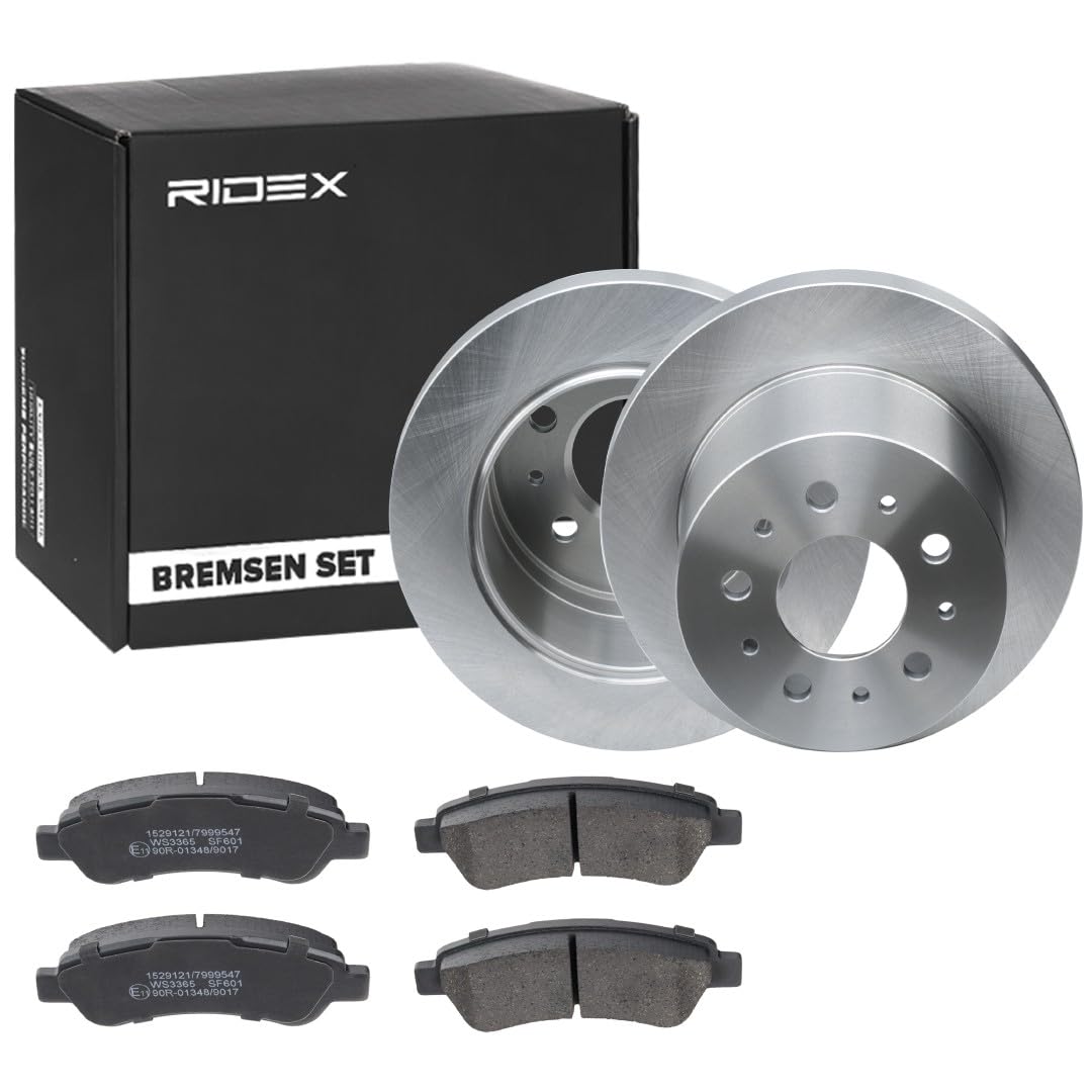 RIDEX 3405B0975 Set d'essieu Disques et plaquettes de freins Arrière avec coulisses avec tôle anti-bruit Compatible avec FIAT Ducato III Van 250, 290
