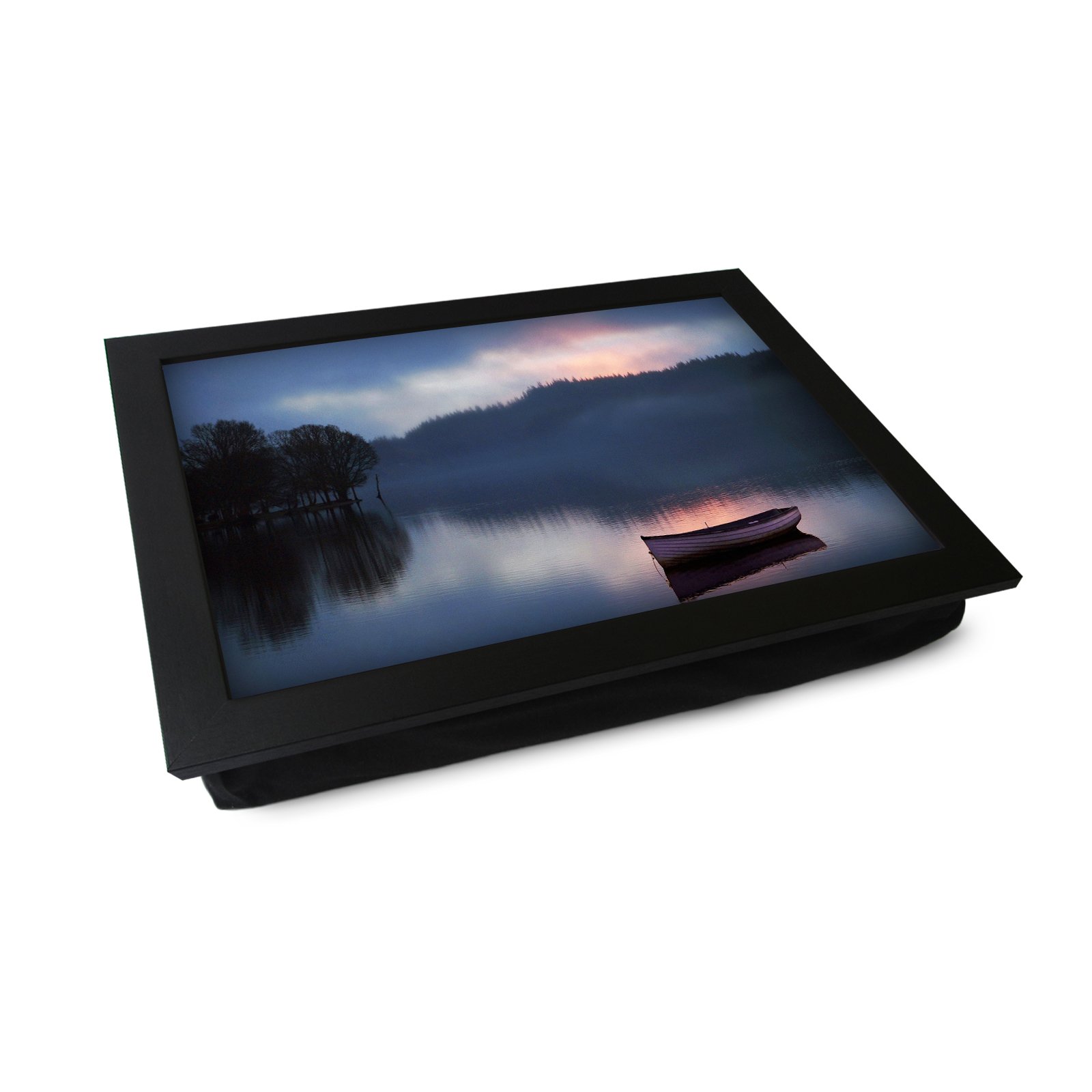 Extra Large Portable Lap Desk Tray (Boat On A Lake) Wide Multi Purpose | Handmade Large Wooden Frame, Big Beanbag Cushion Bottom | Computers, Laptops, Meals, Food | 49.8cm | XL18 Black