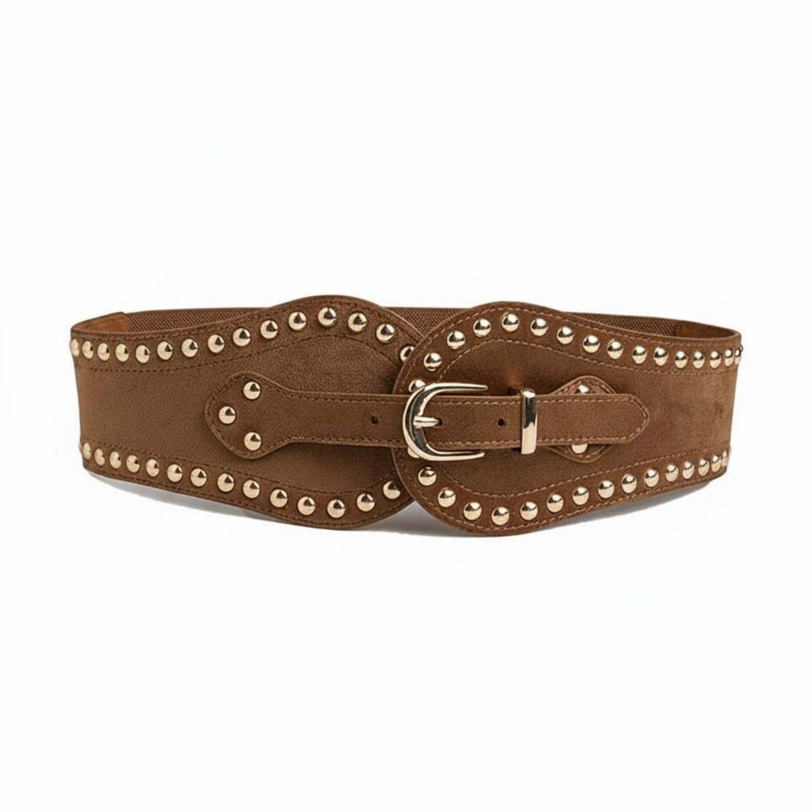 Stretch Fit Wide Elastic Waist Belt Adjustable Studded Western Belt Soft Touch Suede Waist Cincher Long-Lasting for Women, Outfit Styling, Daily Wear, Camel | Belts | Womens Accessories-image-37