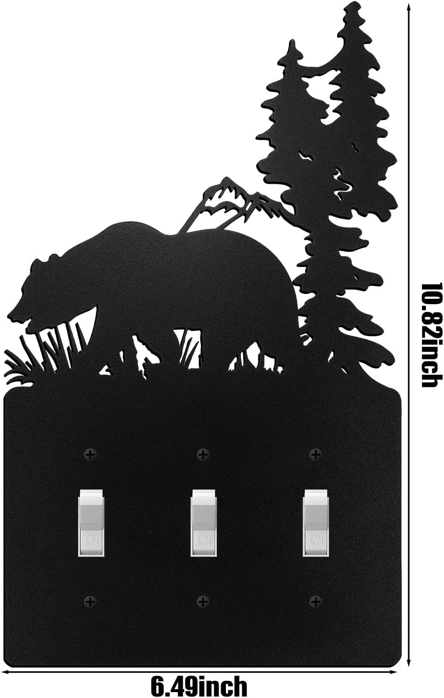 Lothee Metal Bear Switch Covers Moose Tree Mountain Elk Black Light Plate Forest Outlet Cover Toggle Switch Wall Plate Cover for Home Bedroom(Triple Toggle)