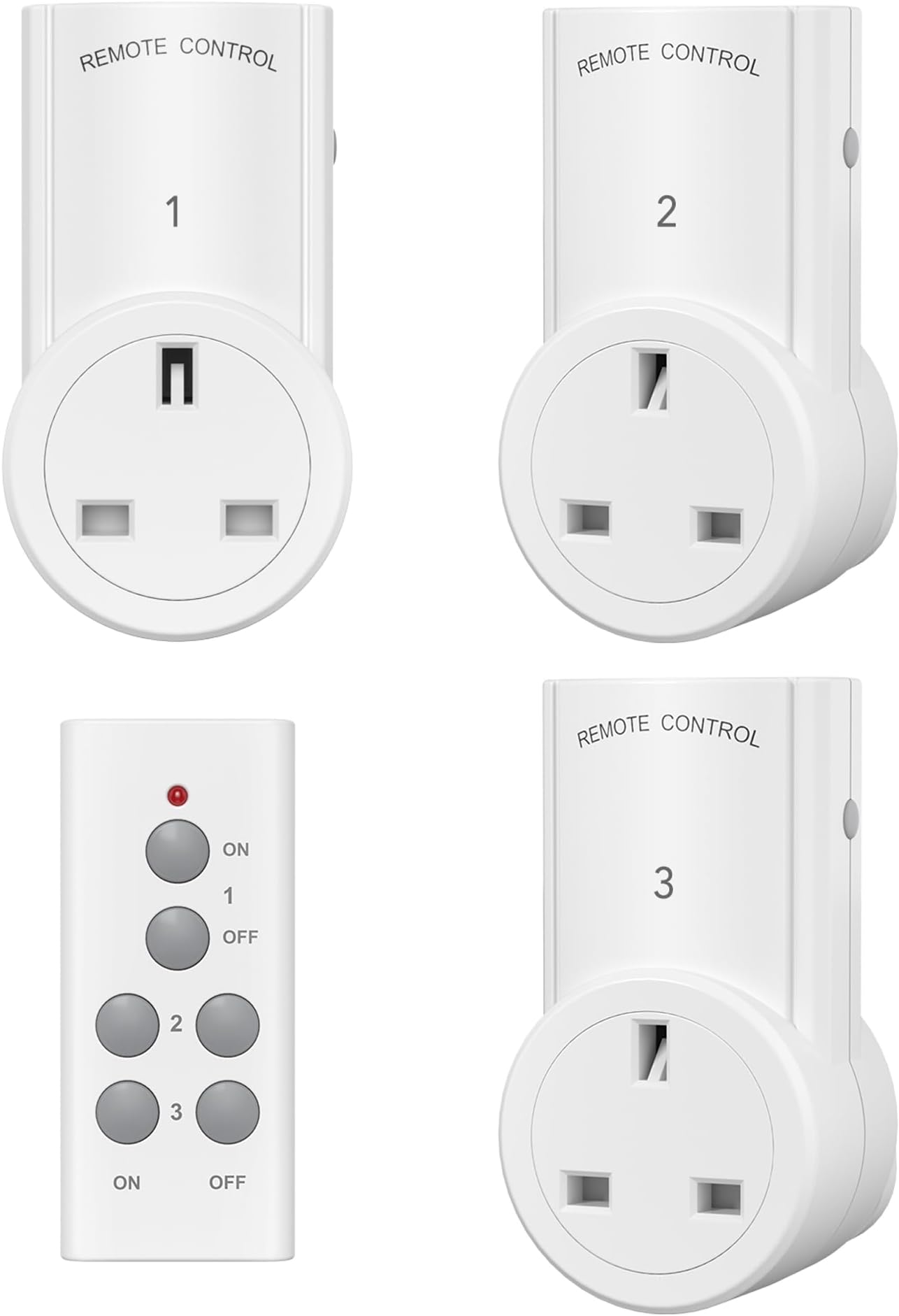 HBN Remote Control Plug Socket,13A/3120W Wireless Light Switch 30M/100ft Operating Range for Household Appliances,3 Pack Sockets and 1 Remote