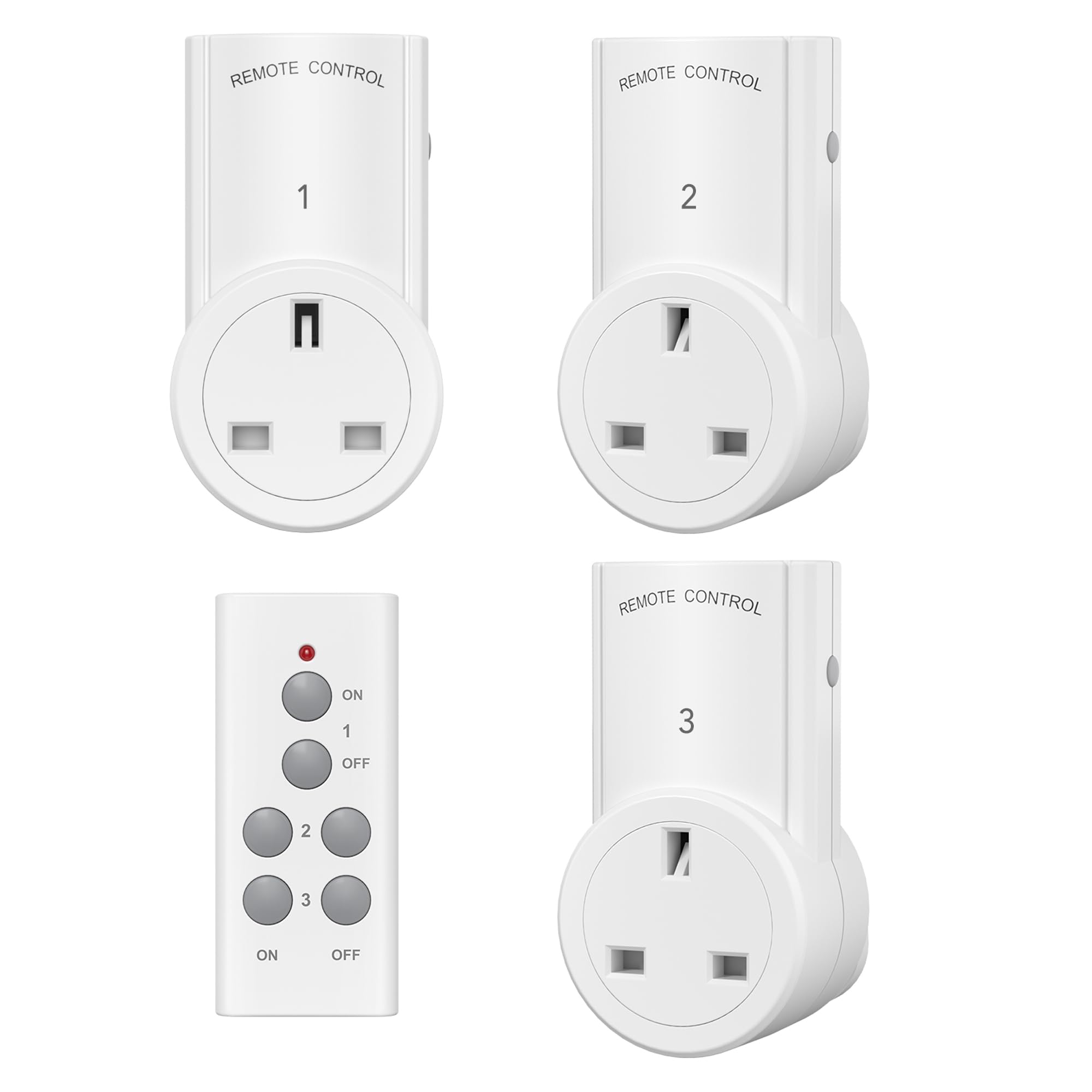 HBNRemote Control Plug Socket,13A/3120W Wireless Light Switch 30M/100ft Operating Range for Household Appliances,3 Pack Sockets and 1 Remote