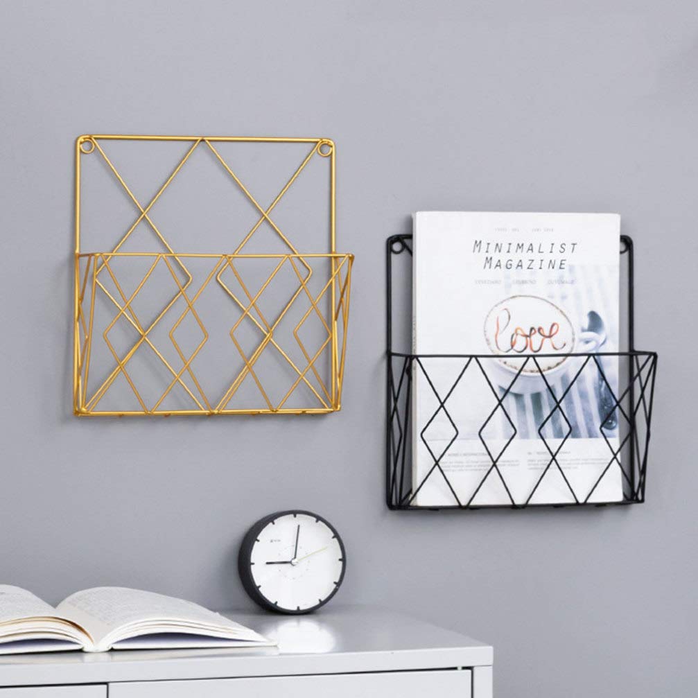 FOMIYES Metal Hanging Basket Metal Wire Magazine Rack Wall Mounted Single Pocket Wall File Organizer Iron Mesh Hanging Document Holder for Office Home Golden Snack Storage Container
