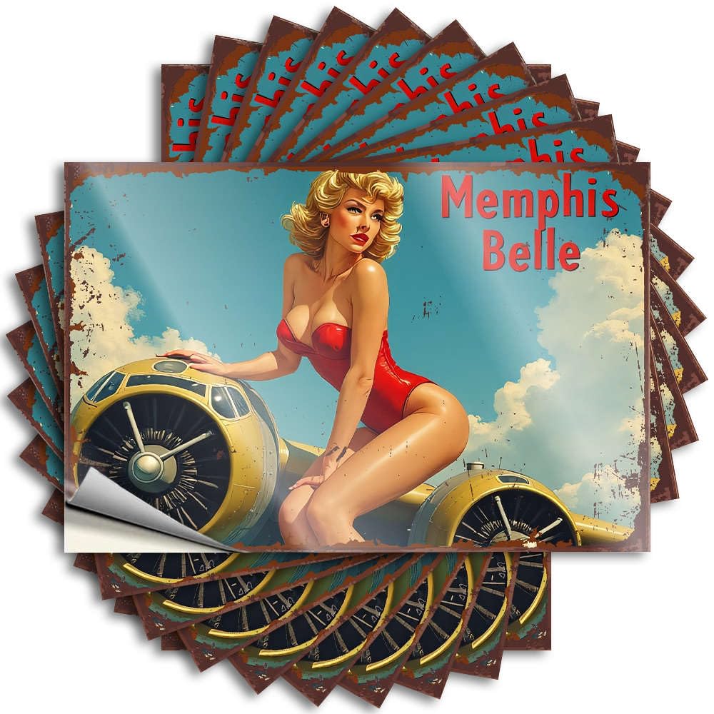 Fzfn Men's Colour Great, Funny Sticker Tumbler Memphis Belle: Vintage Airplane Pin-Up Art | Halloween Tiki Bar Decorations(12X18cm)
