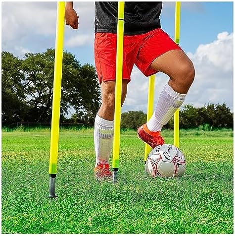5/10/15/20 Pack Soccer Agility Poles - Yellow PVC Bendable Training Slalom Sticks for Football, Agile Coaching, Outdoor Sports & Fitness, Spring Loaded for Kids & Adults