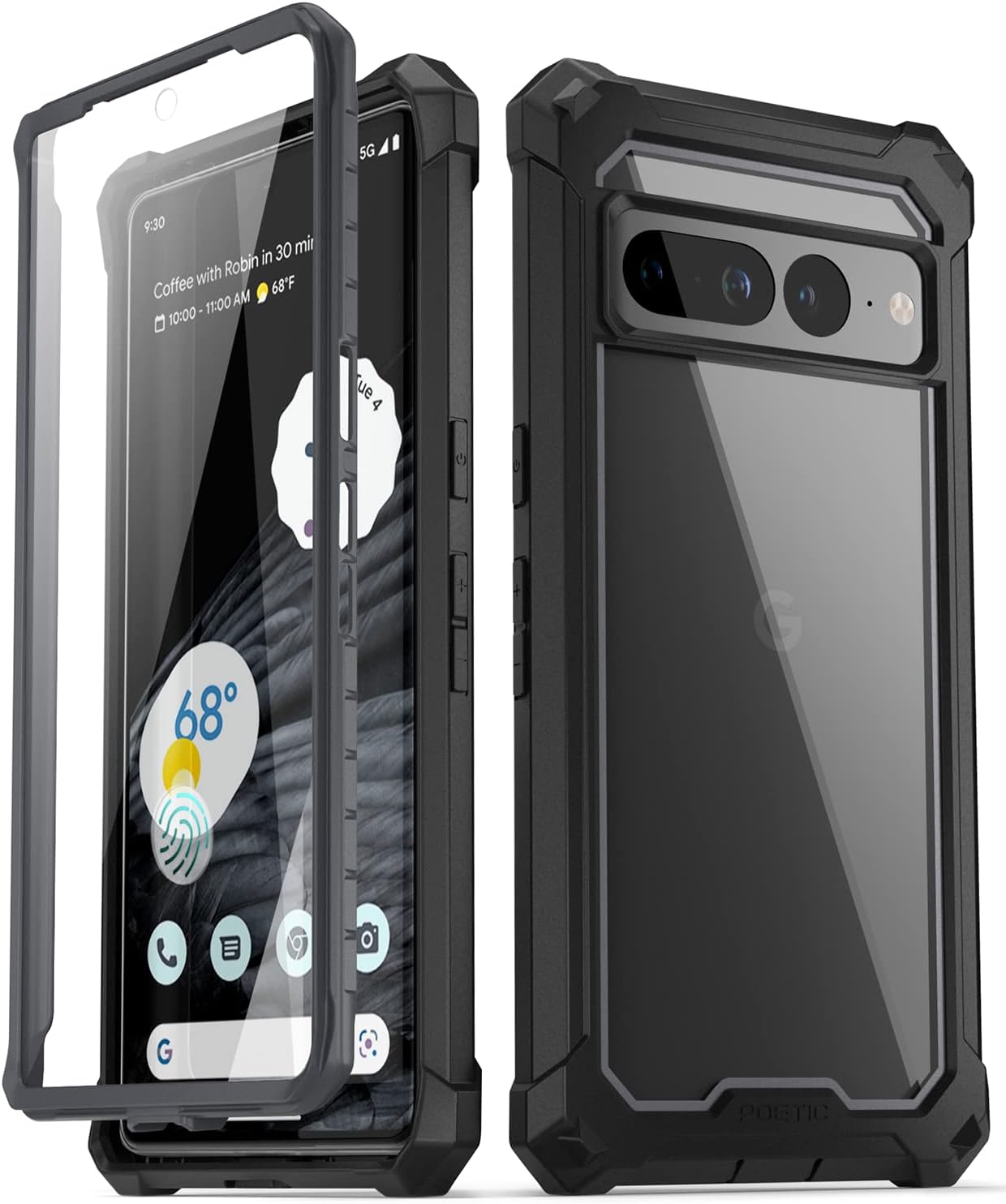 Poetic Guardian Case Compatible with Pixel 7 Pro 5G, Built-in Screen Protector Work with Fingerprint ID, Full Body Hybrid Shockproof Protective Rugged Clear Bumper Cover Case, Black/Clear