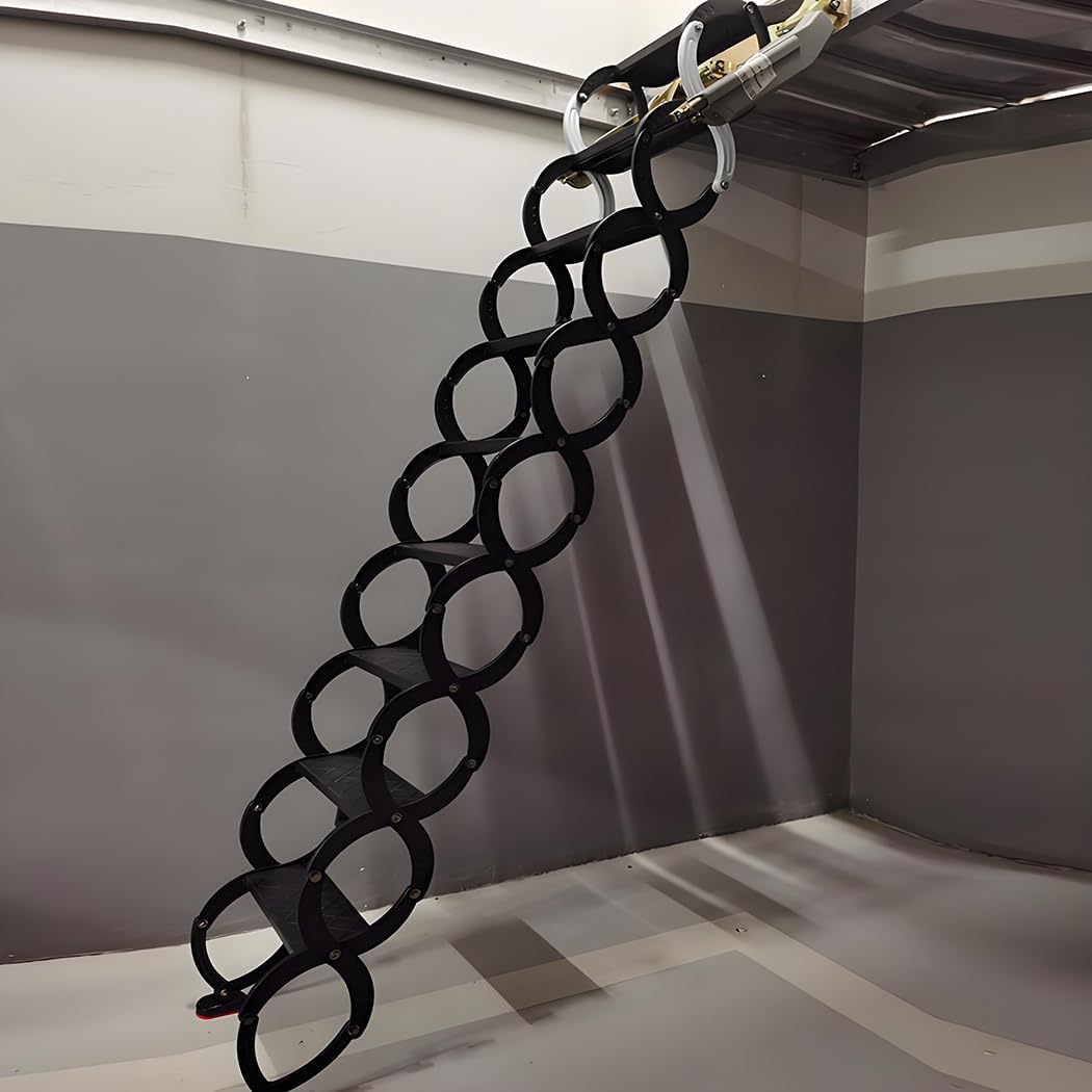 Attic Ladder to Climb Telescopic Folding Stairs 3-9.84ft Wall Mounted Loft Step-Ladder Size Custom (H-3M/9.84ft,Steel)