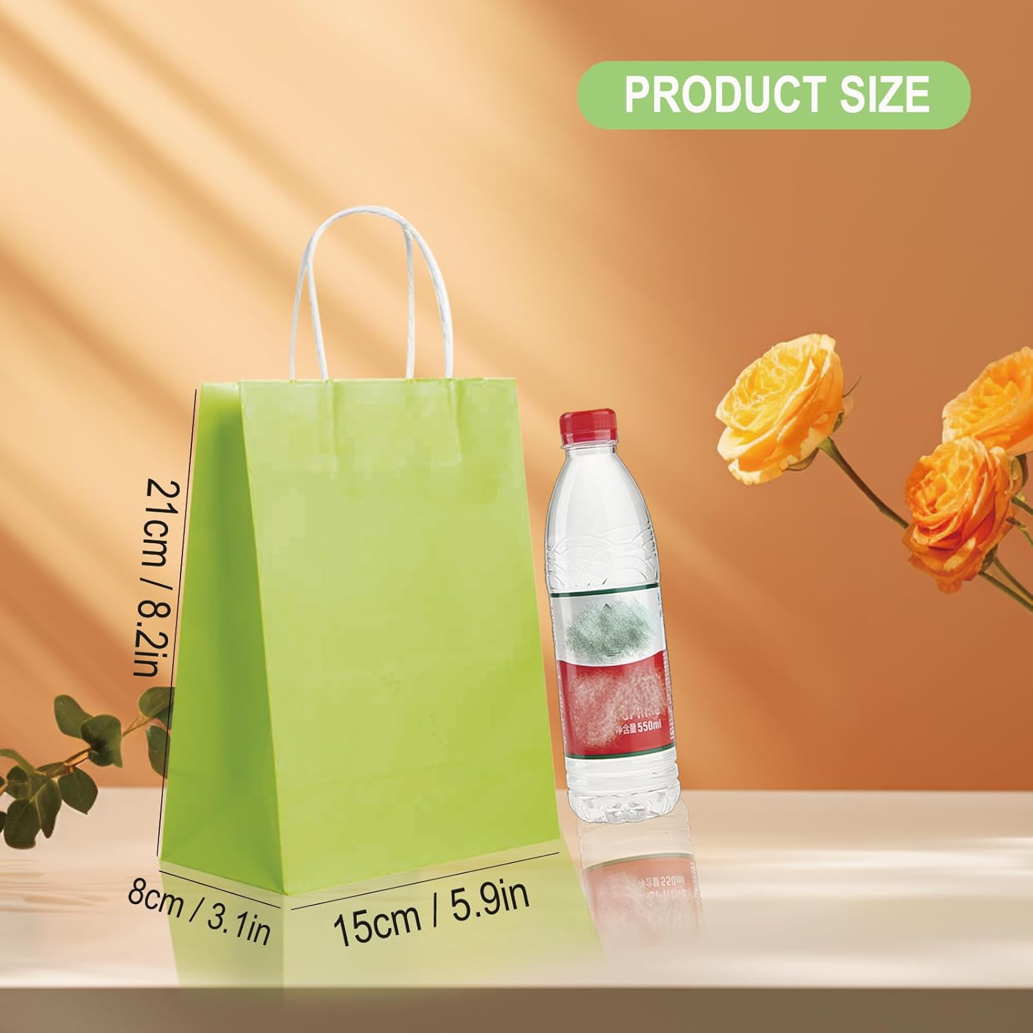 BAG BOX 50 Pack 8.25x4.3x10.6 Inch Green Gift Bags with Handles,Bulk Kraft Paper Bags for Shopping, Retail, Merchandise, Wedding, Party Favors, Paper Grocery Sacks - Image 2