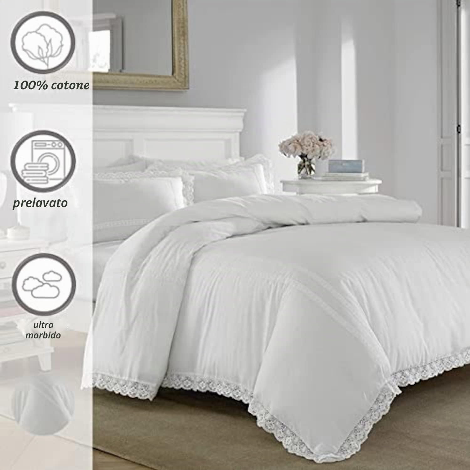 Laura Ashley Set Copripiumino Ultra Morbido e Leggero, copriletto dal Design Elegante e Delicato con federe Coordinate, Cotone, Bianco, King Size