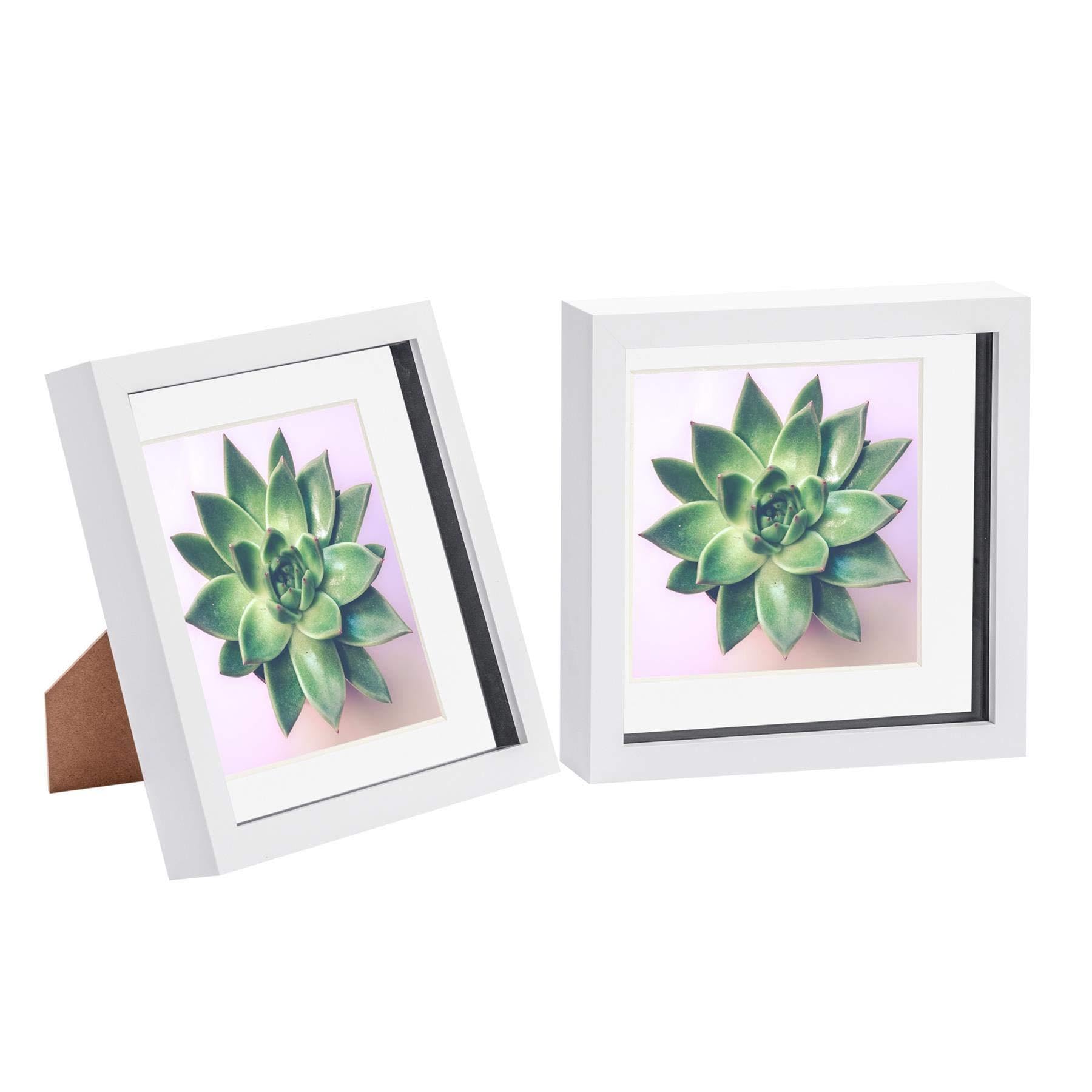 3D Box Photo Frames - 8 x 8"" with 6 x 6"" Mount - White/White - Pack of 2