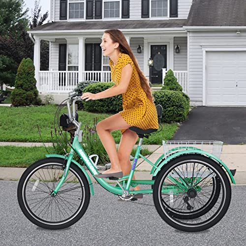 Adult Tricycles, 7 Speed Adult Trikes 20/24/26 inch 3 Wheel Bikes for Adults with Large Basket for Recreation, Shopping, Picnics Exercise Men's Women's Cruiser Bike