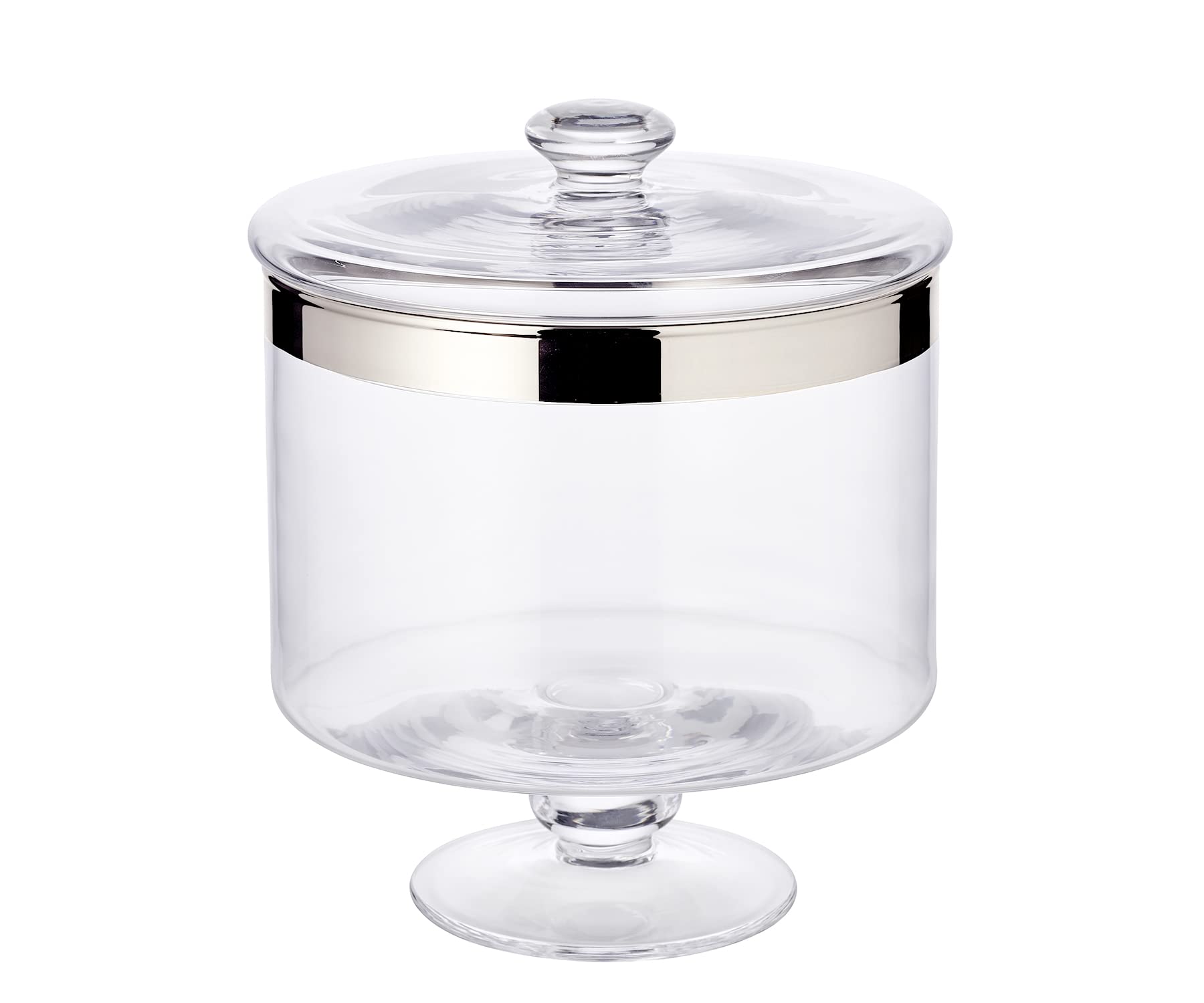 EDZARD Bonbonnière Erik en cristal soufflé à la bouche avec bord en platine élégant, hauteur 19 cm, diamètre 15 cm, avec couvercle amovible