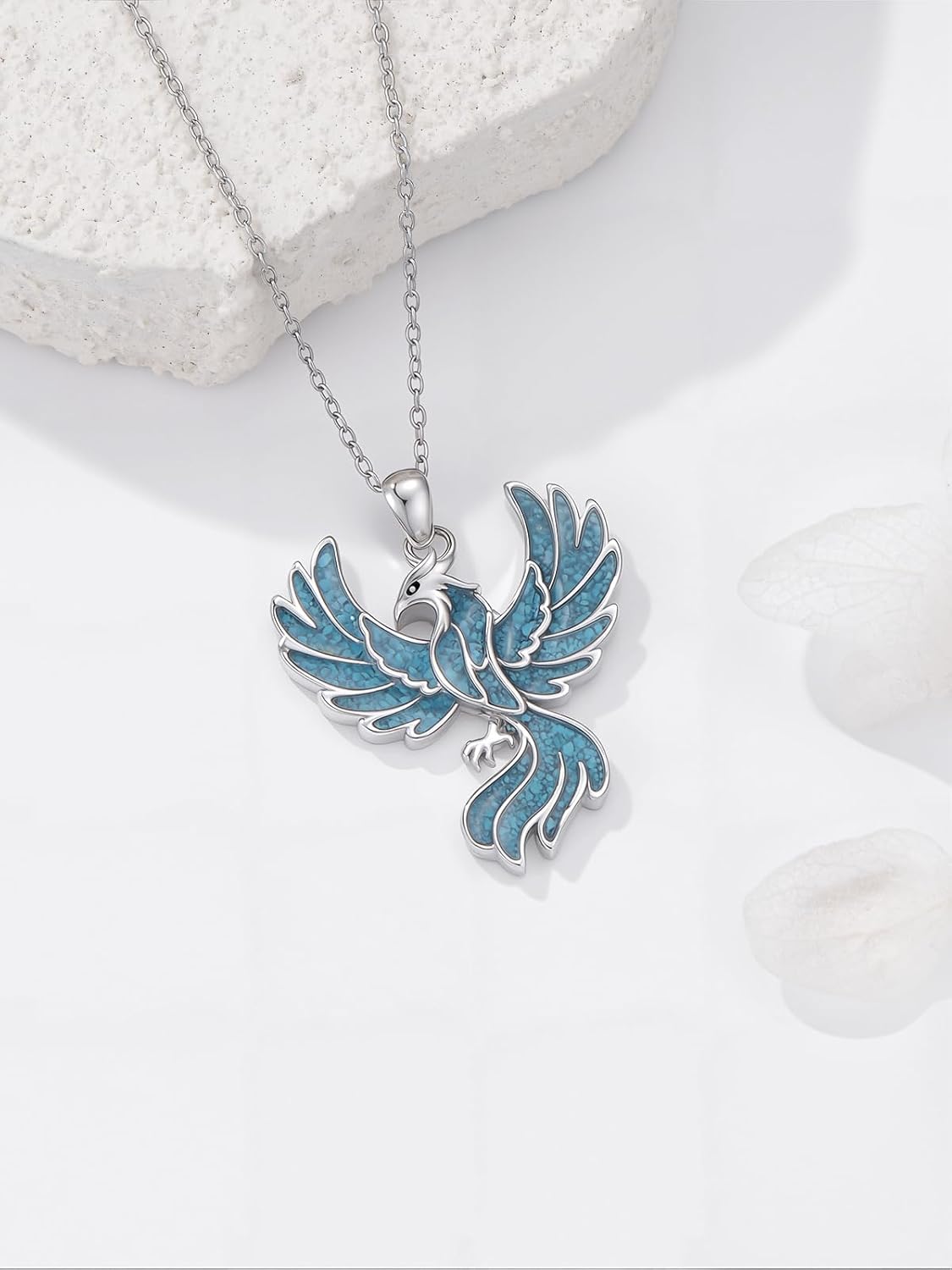 Midari Turquoise/Black Onyx Necklace 925 Sterling Silver Hummingbird/Dragonfly/Phoenix/Bolt/Tree of Life/Wolf/Deer Pendant Jewelry Gifts for Women Men Western Lover - Image 5