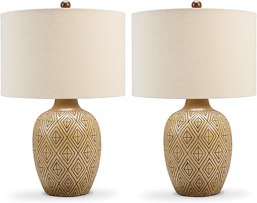 Signature Design by Ashley Jairgan - Juego de lámparas de mesa bohemias de poliresina de 2325 pulgadas 2 unidades marrón claro y beige