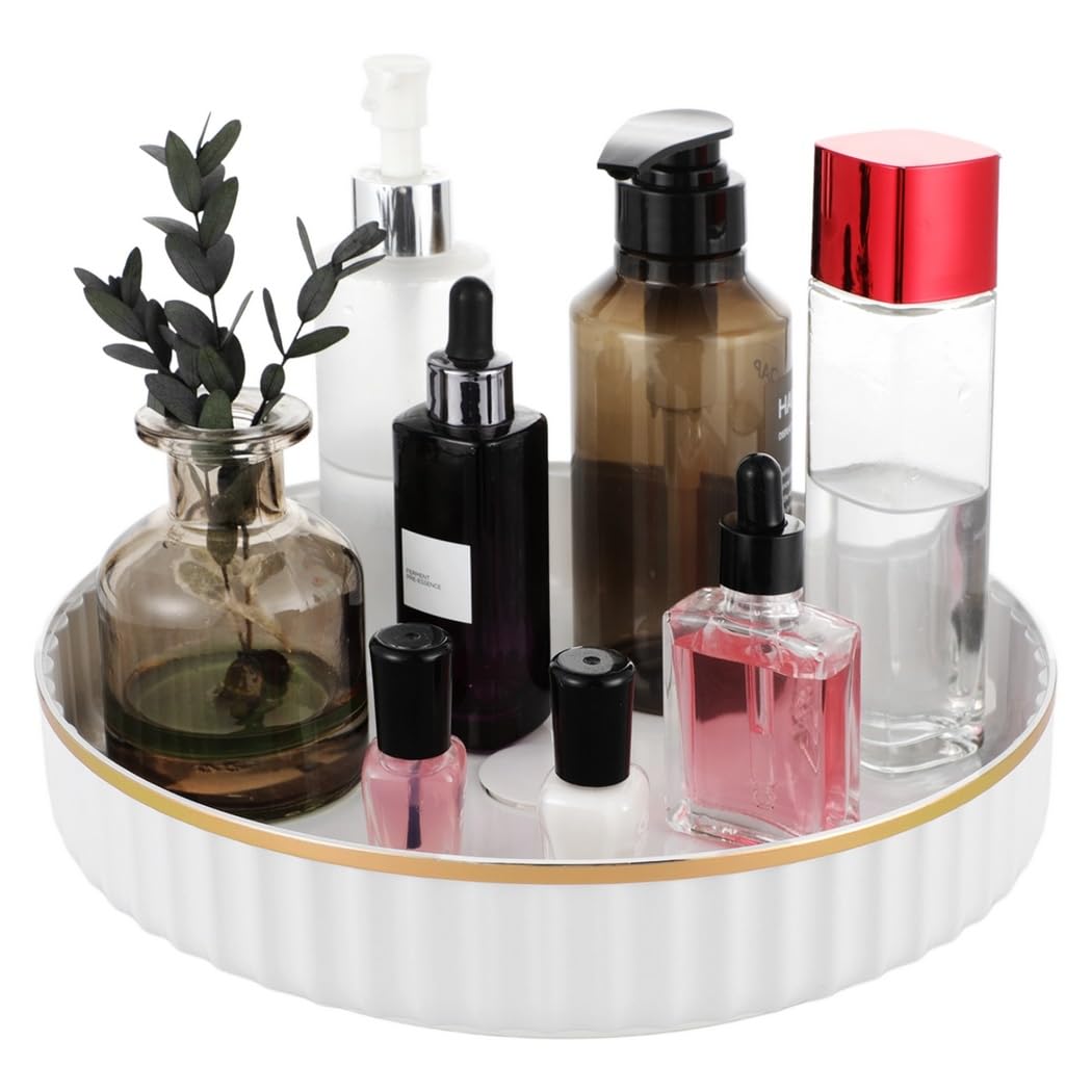 yeeplant360° Makeup Holder Organizer, Makeup Rotating Plastic Display Living Room Kitchen Round Holder Rotatable Bargain White, 10 Inch, Bathroom Storage Rotate Cosmetic Tray
