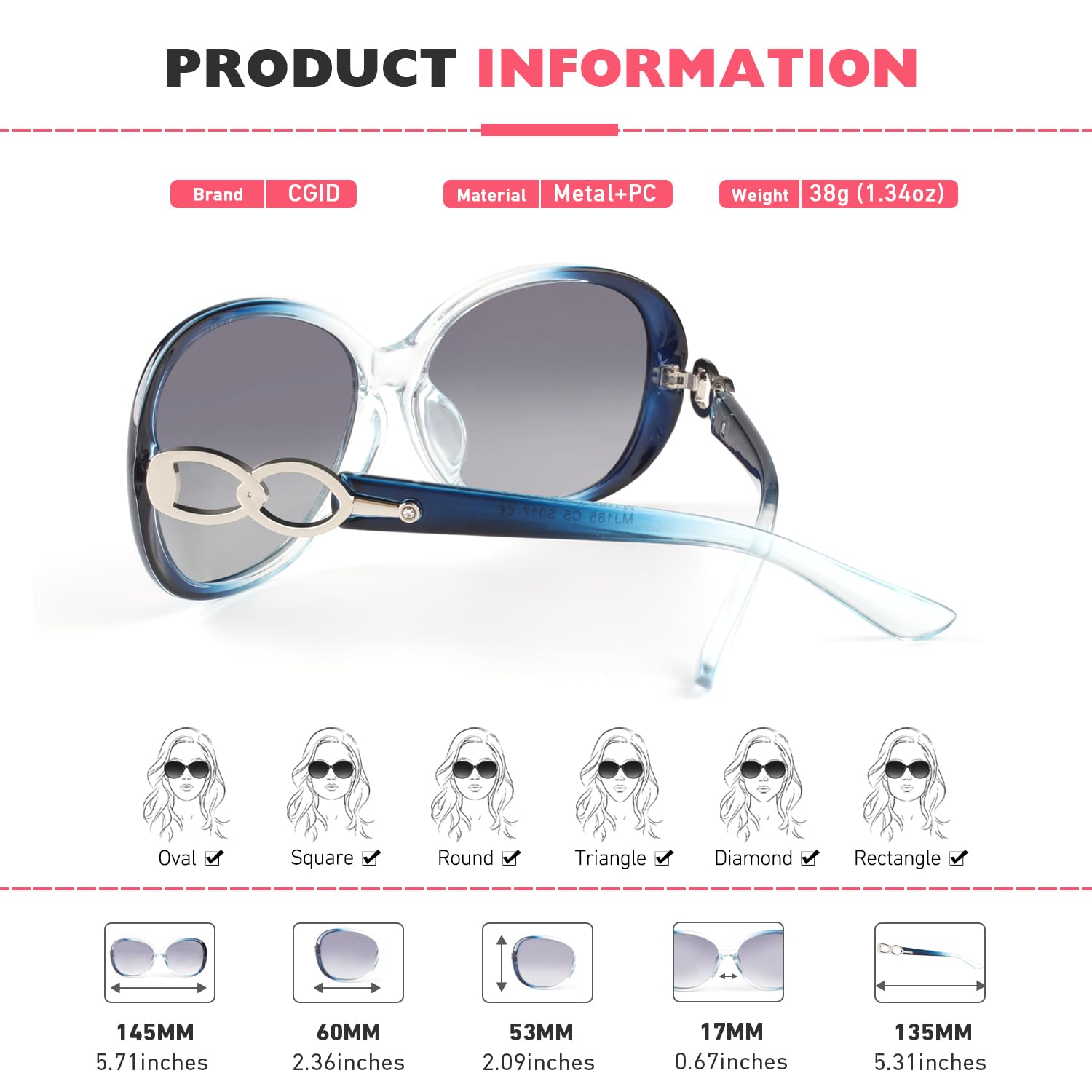 CGID Occhiali da Sole da Donna Polarizzati Retrò Protezione UV400