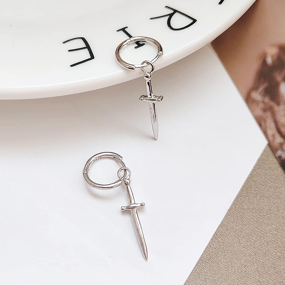 Vintage Cross Sword Dangle Small Hoop Earrings for Women Girls 925 Sterling Silver Dagger Drop Dangling Personalized Huggie Hoops Fashion Party Halloween Christmas Jewelry - Image 3