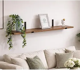 Prateleira Rústica Industrial 80x20cm em MDF Amadeirado Louro Freijó com Suporte Mão Francesa – Prateleira de Parede Decorativa para Sala, Cozinha, Quarto, Escritório e Livros