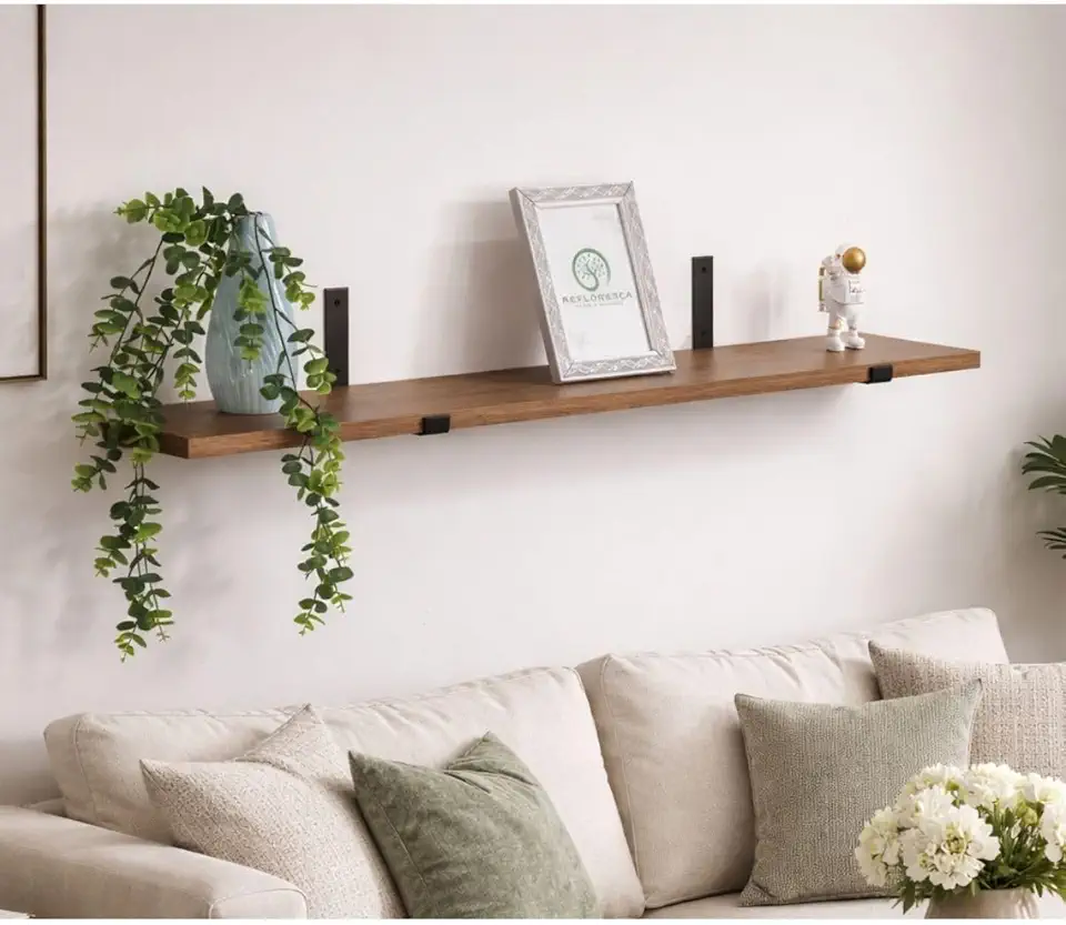 Prateleira Rústica Industrial 80x20cm em MDF Amadeirado Louro Freijó com Suporte Mão Francesa – Prateleira de Parede Decorativa para Sala, Cozinha, Quarto, Escritório e Livros