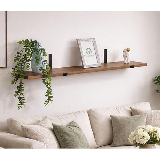 Prateleira Industrial Com Suporte Mão Francesa De Madeira Pinus Maciça 80CM COR:IPÊ