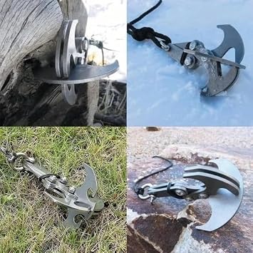 HEPBAK Folding Gravity Grab Hook Outdoor Rock Climbing Rescue Claw Survival Mountaineering Hook Tool Multifunctional Stainless Steel, Silver
