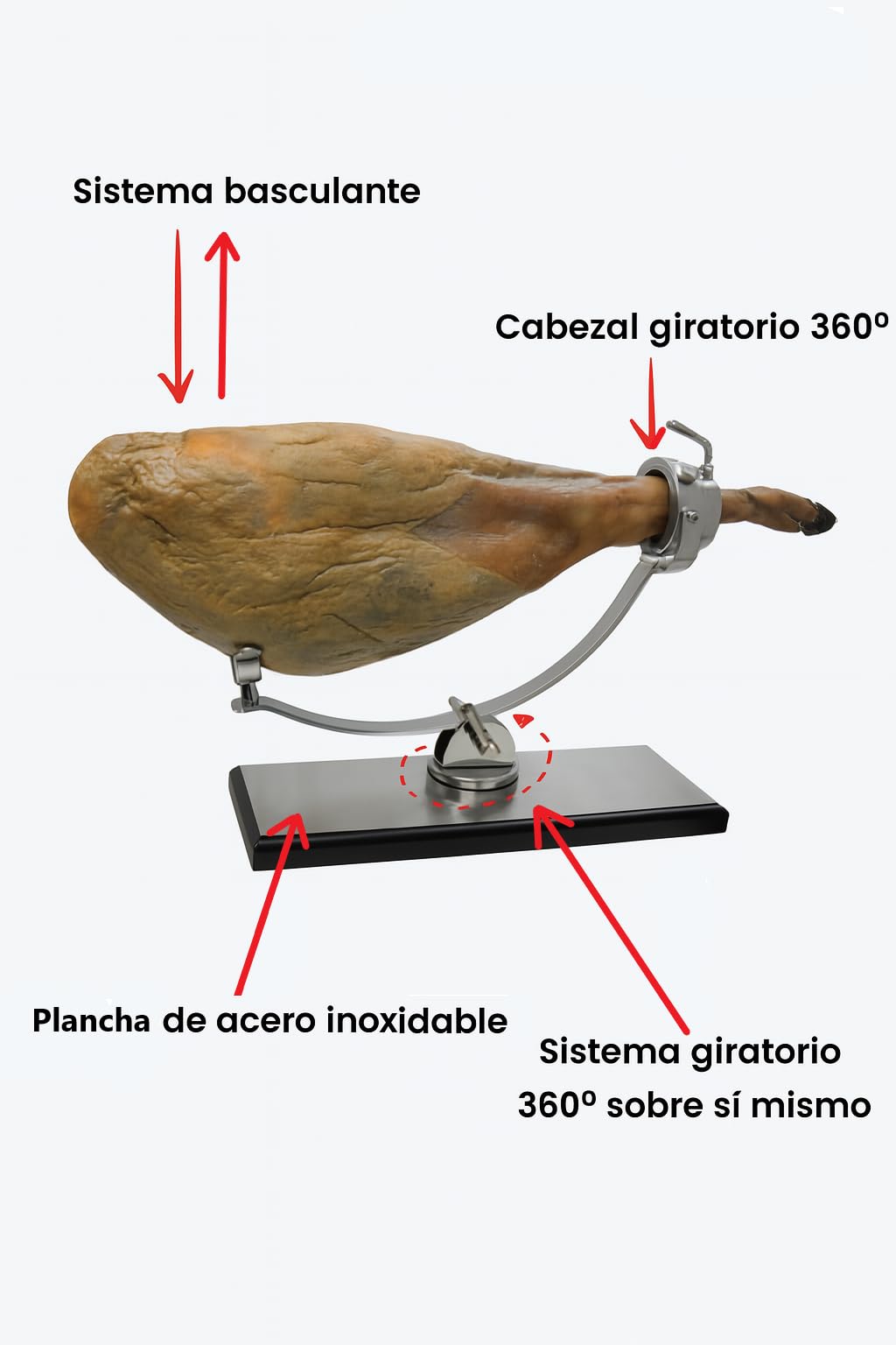 FERRETERIA LEPANTO Jamonero Córdoba Plus Profesional, Giratorio 360 Grados, Base DM mas Plancha de Acero Inoxidable (Base DM/INOX)