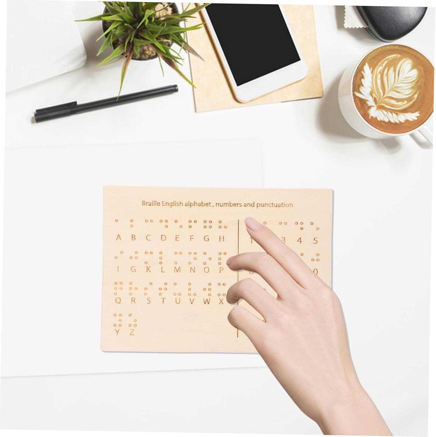 Operitacx Braille Books Learning Supplies Wood Braille Letter and Boards Blind People Teaching Aid
