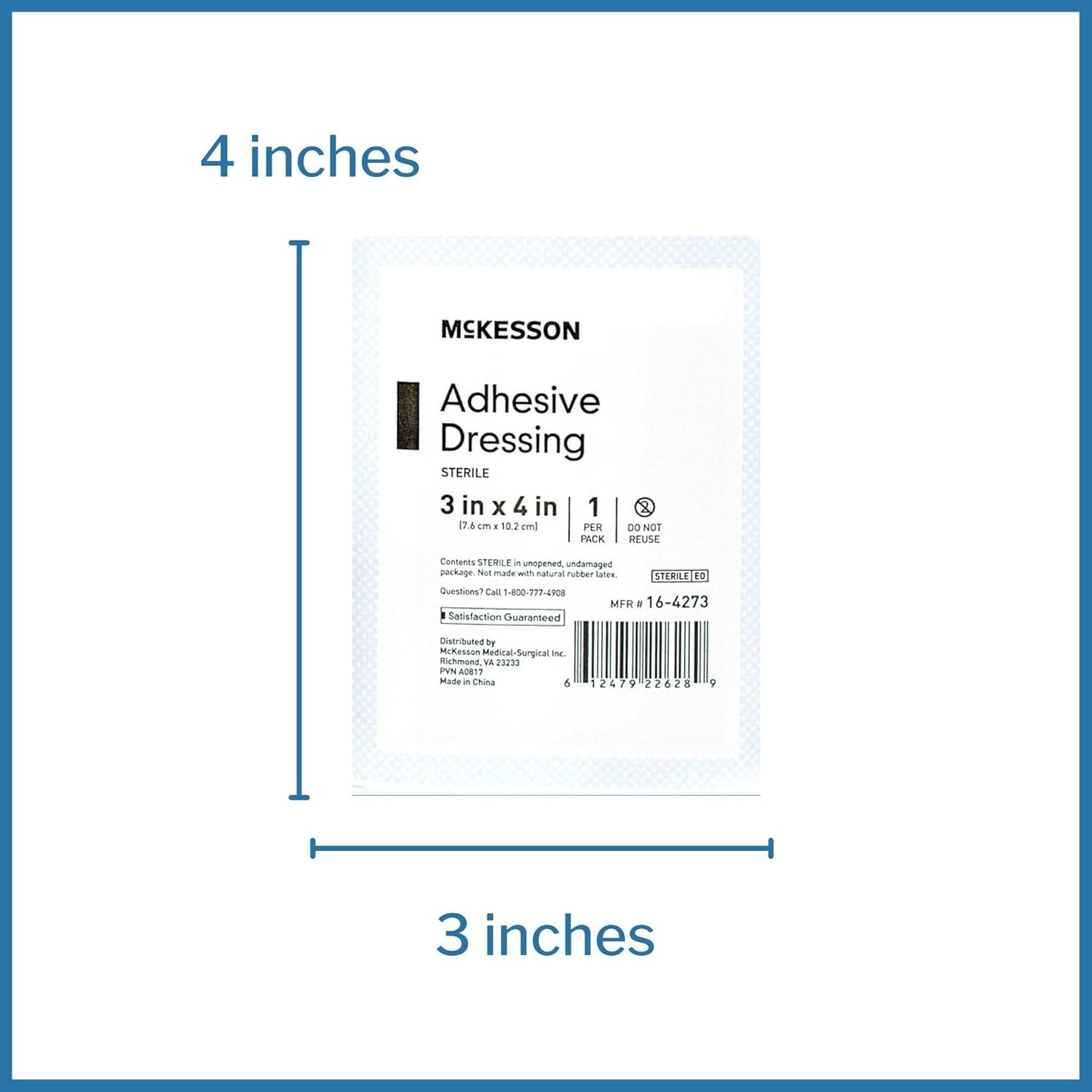McKesson Adhesive Dressing, Sterile, Cotton/Polyester, 3 in x 4 in, 100 Count, 1 Pack