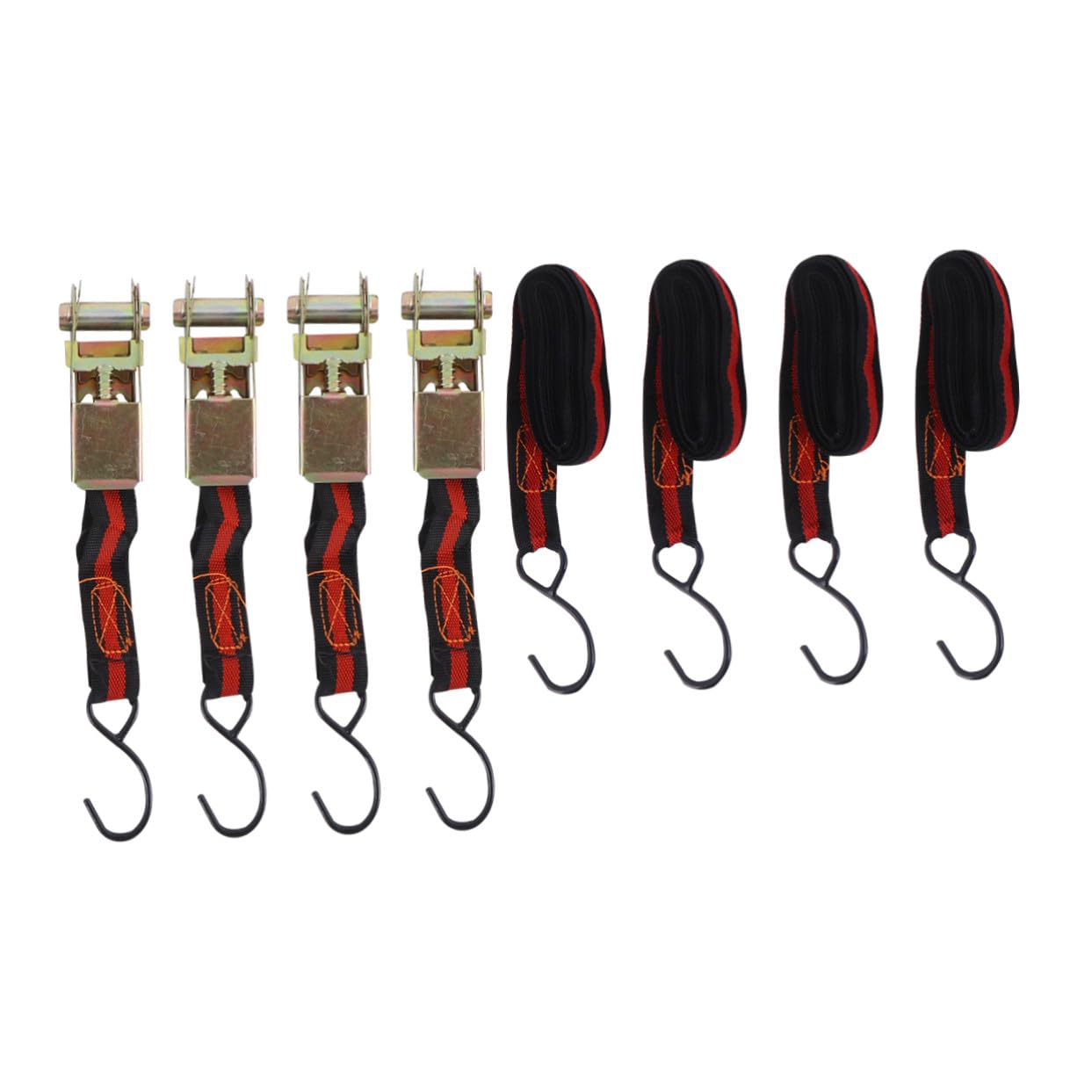 4PC Heavy Duty Ratchet Tie Down Straps with High Break Strength Cargo Lashing Straps for Truck Motorcycle and Trunk Securement Black and Red