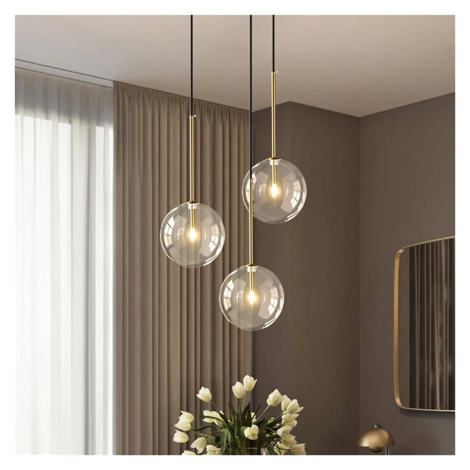 Lámparas colgantes de bola de cristal transparente modernas y candelabros de comedor