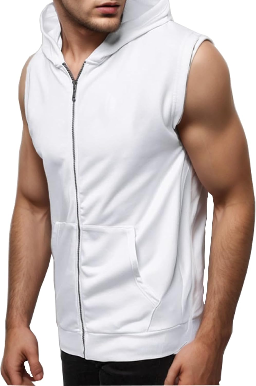 Mens Zipper Hoodie Casual Sleeveless Hooded Sweatshirt Athletic Training Bodybuilding Muscle Tank Tops Shirts