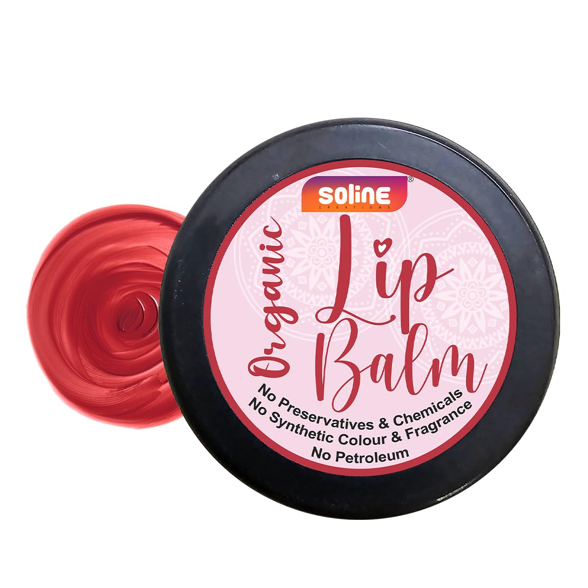 soline chemical & preservative free natural lip balm, made with unrefined shea butter, cold pressed almond oil | safest for children and adults to wear whole day | edible quality ingredients | natural translucent red tint for deeply nourished lips - 15g