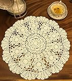 janef Beige Handmade Crochet Cotton Table Cloth Lace Doilies Round Lace Tablecloths 15.7 Inches 2PC.