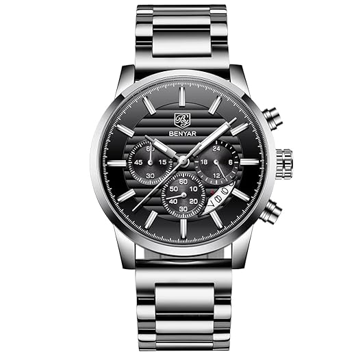 Relógio masculino BENYAR de quartzo, à prova d’água, com cronógrafo, pulseira de couro com design esportivo e de negócios