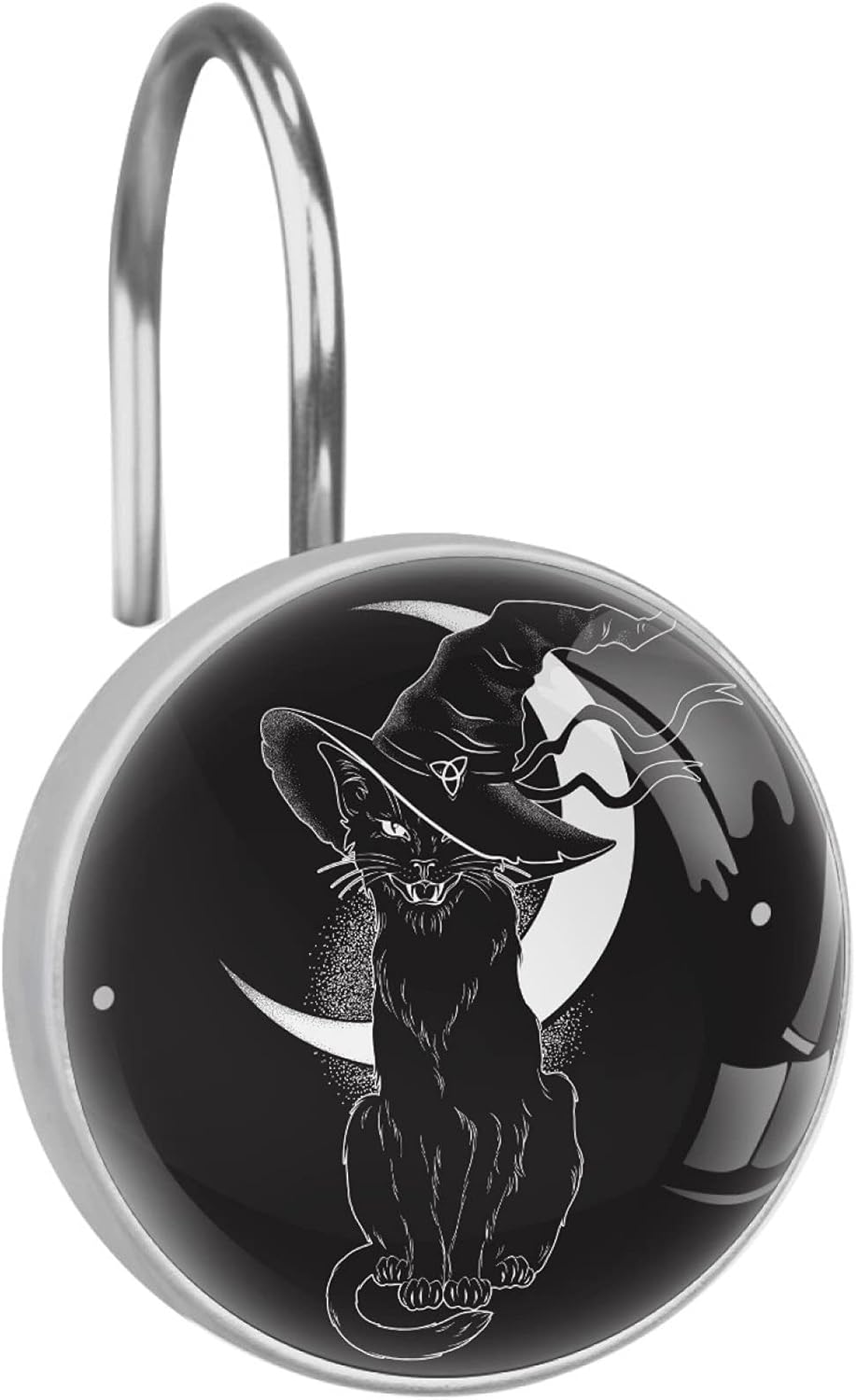 LORVIES Halloween Black Cat with Pointy Witch Hat Shower Curtain Hooks Set of 12, Stainless Steel Shower Hooks Decorative Hanger Rings Rust Resistant for Bathroom Kids Room Fashion Home Decor…