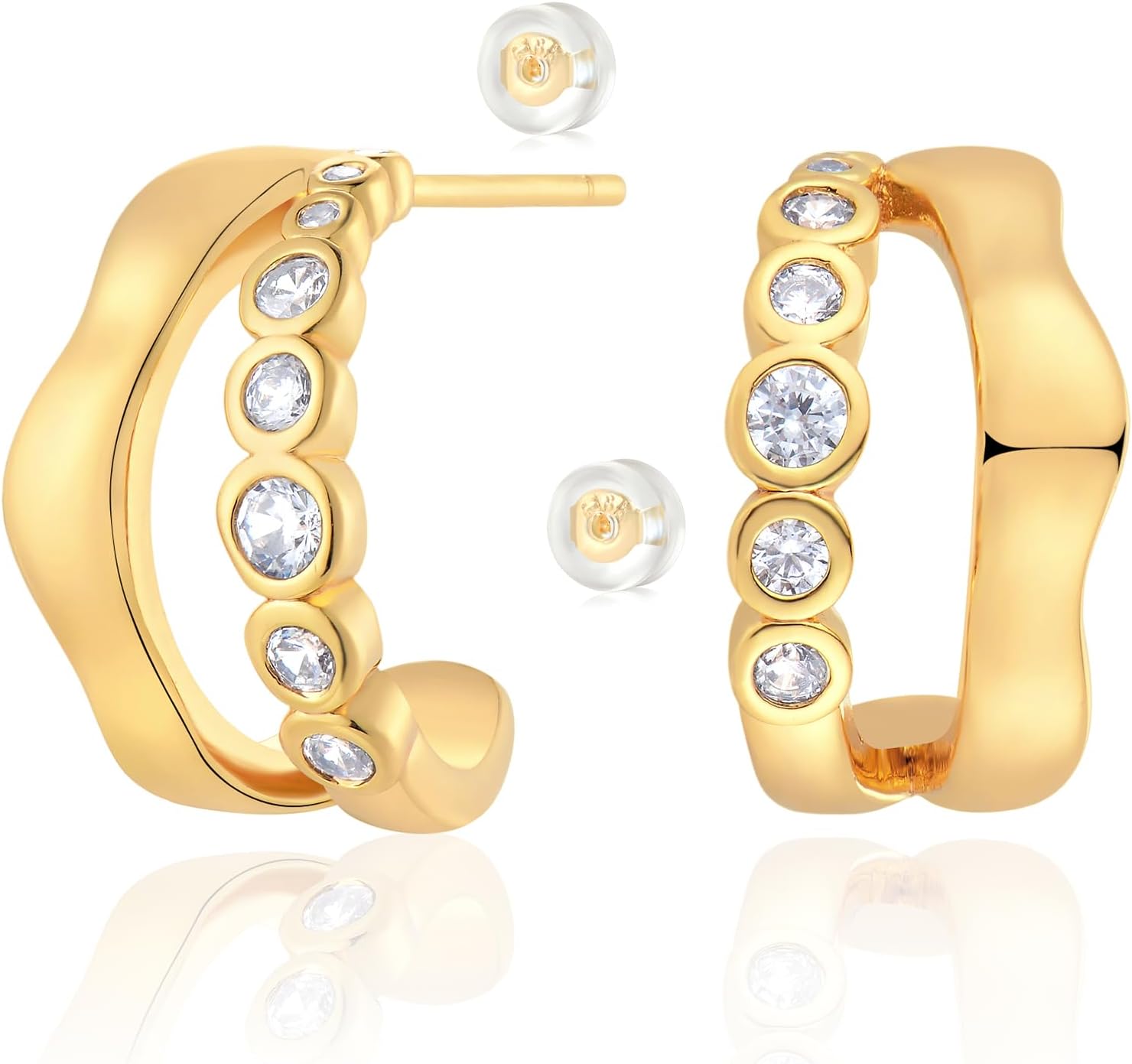 MTMY Gold Stud Earring for Women 14K Gold Plated Dainty Cubic Zirconia Studs Earrings Cute Simple Elegant Earrings Jewelry