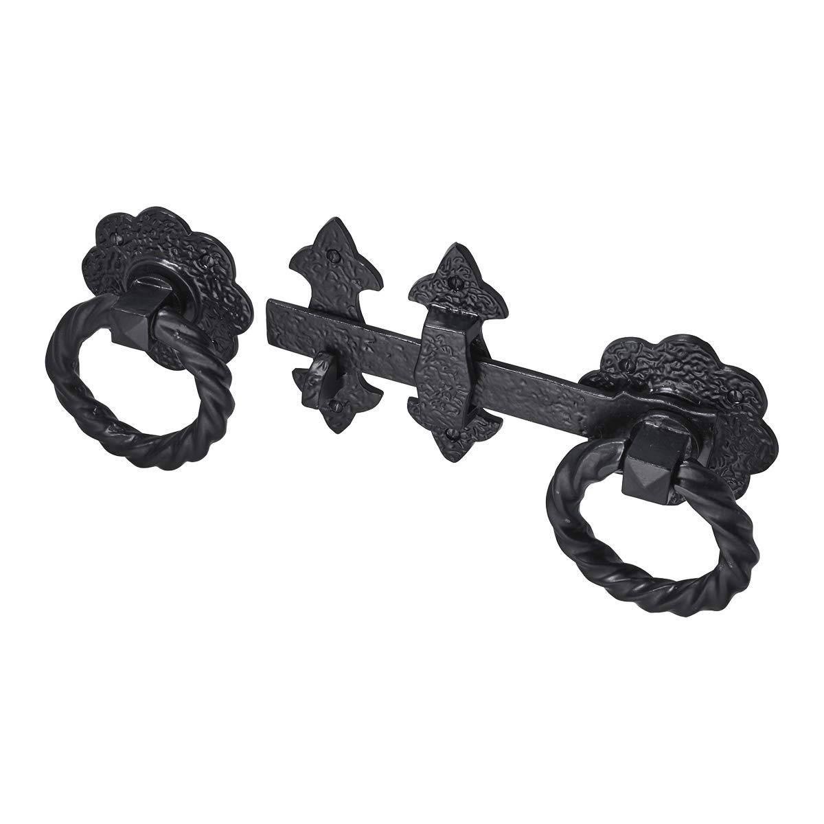 A. Perry 4416 210mm Old Hill Ironworks Fleur de Lys Heavy Duty Twisted Ring Gate Latch, Black Antique
